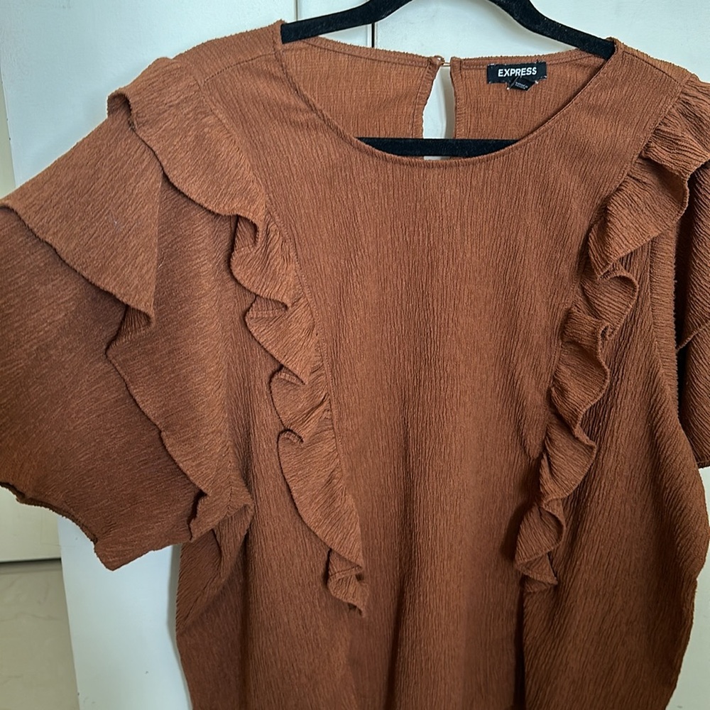 Express Brown Ruffle top - Picture 3 of 3